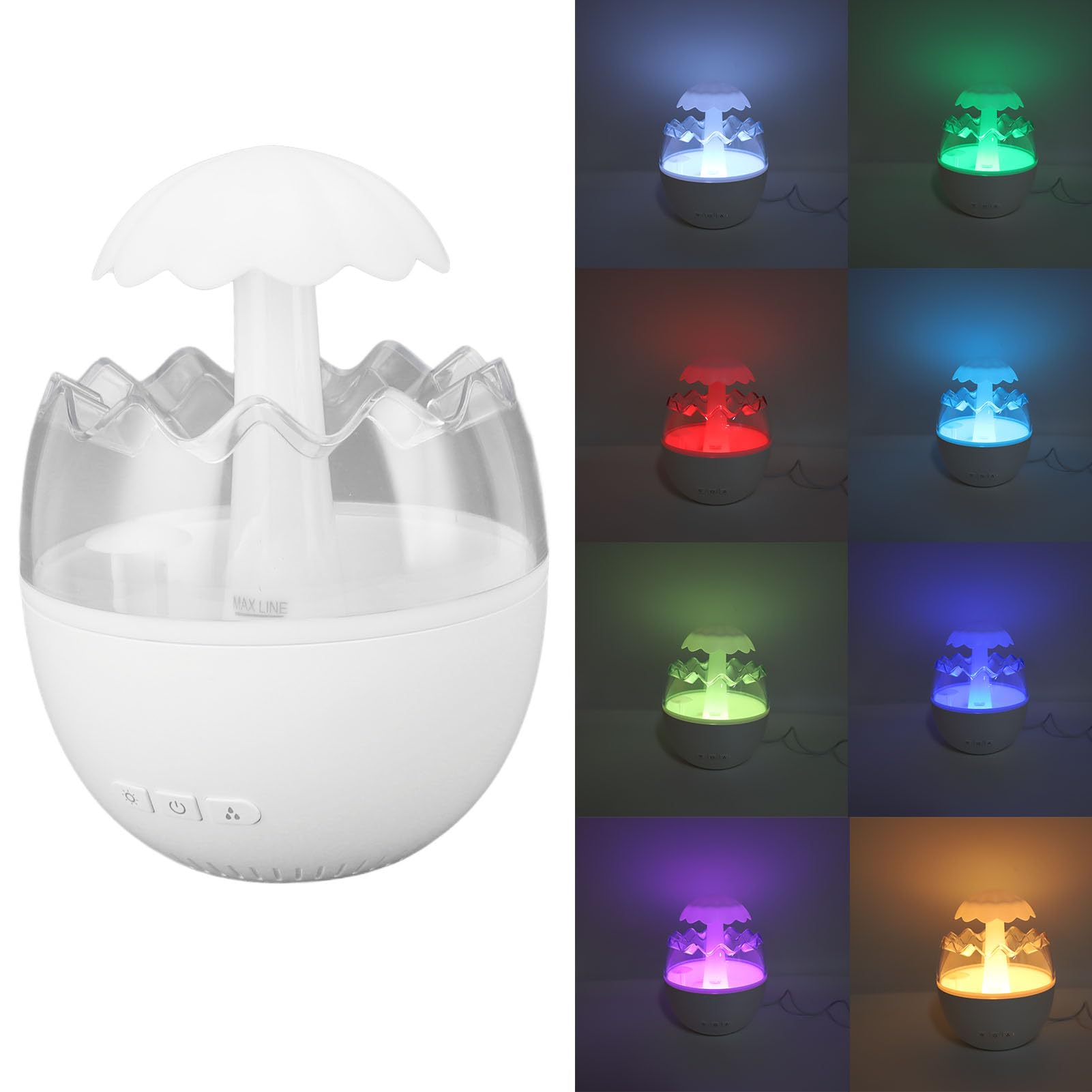 RiToEasysports Humidificateur à Gouttes de Pluie avec Veilleuse à Sept Couleurs et Bruit Blanc pour la Maison, Diffuseur D'aromathérapie Compact de 450ml