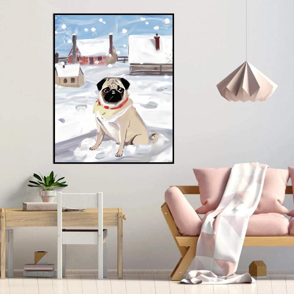 Paint by Numbers Pug Dog DIY Acrylic Painting Kit with Brushes Pigment Oil Painting Artwork Adults Beginners Wall Decor 12x16inch(30x40cm) Frameless