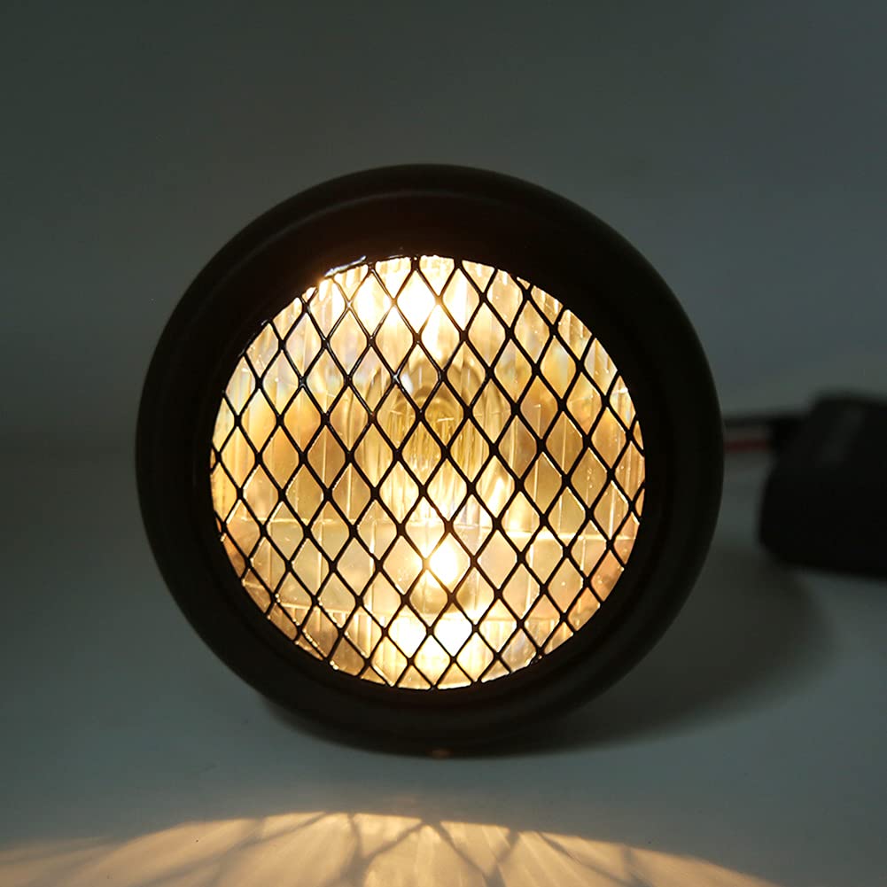 Faro anteriore retrò universale per moto DC12V, faro anteriore a fascio alto/basso impermeabile con lente in vetro curvo, custodia in ferro per CG125 GN125 ((Guscio nero e copertura bianca))