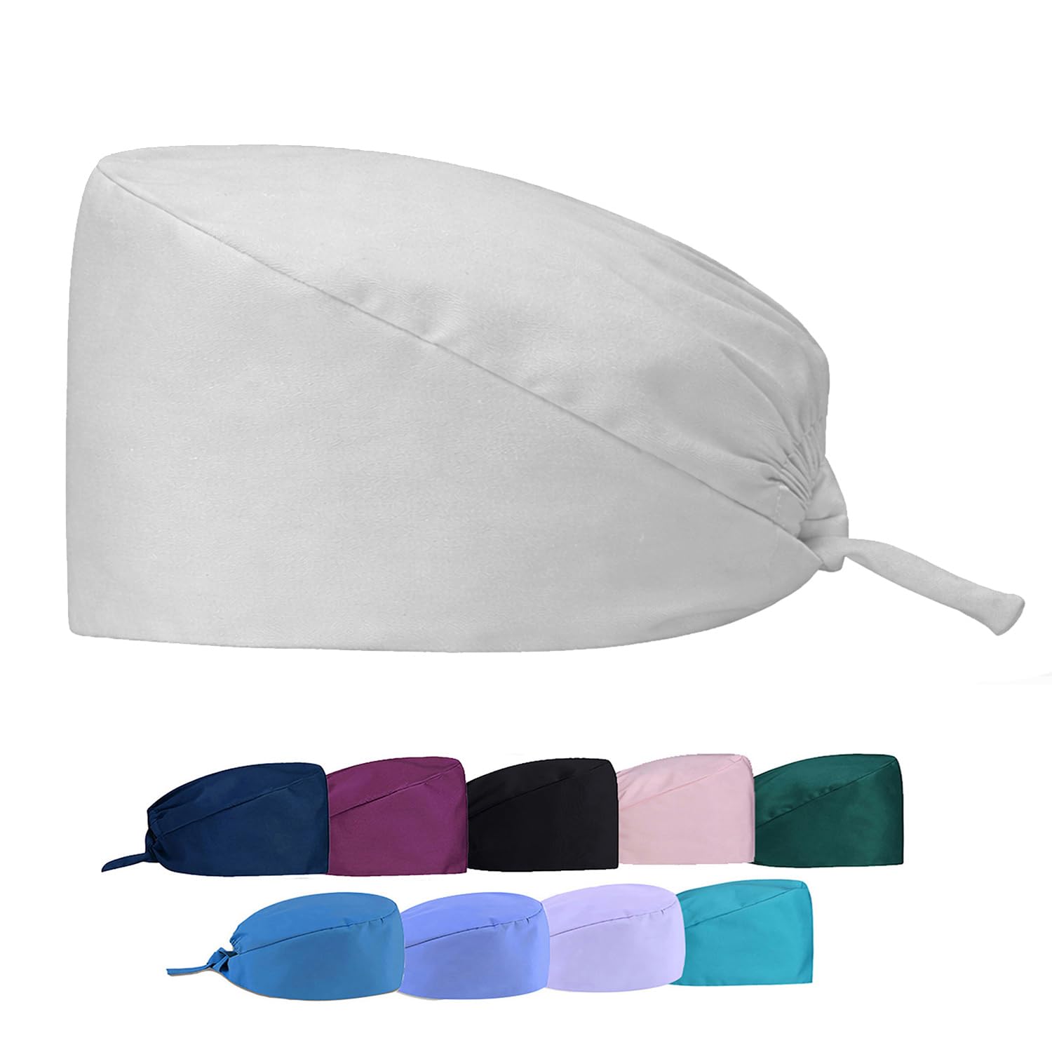 Van Der Linn Unisex White Cotton Head Cover Surgical Scrub Hat For Doctor Nurse Operating Room Cap (White)