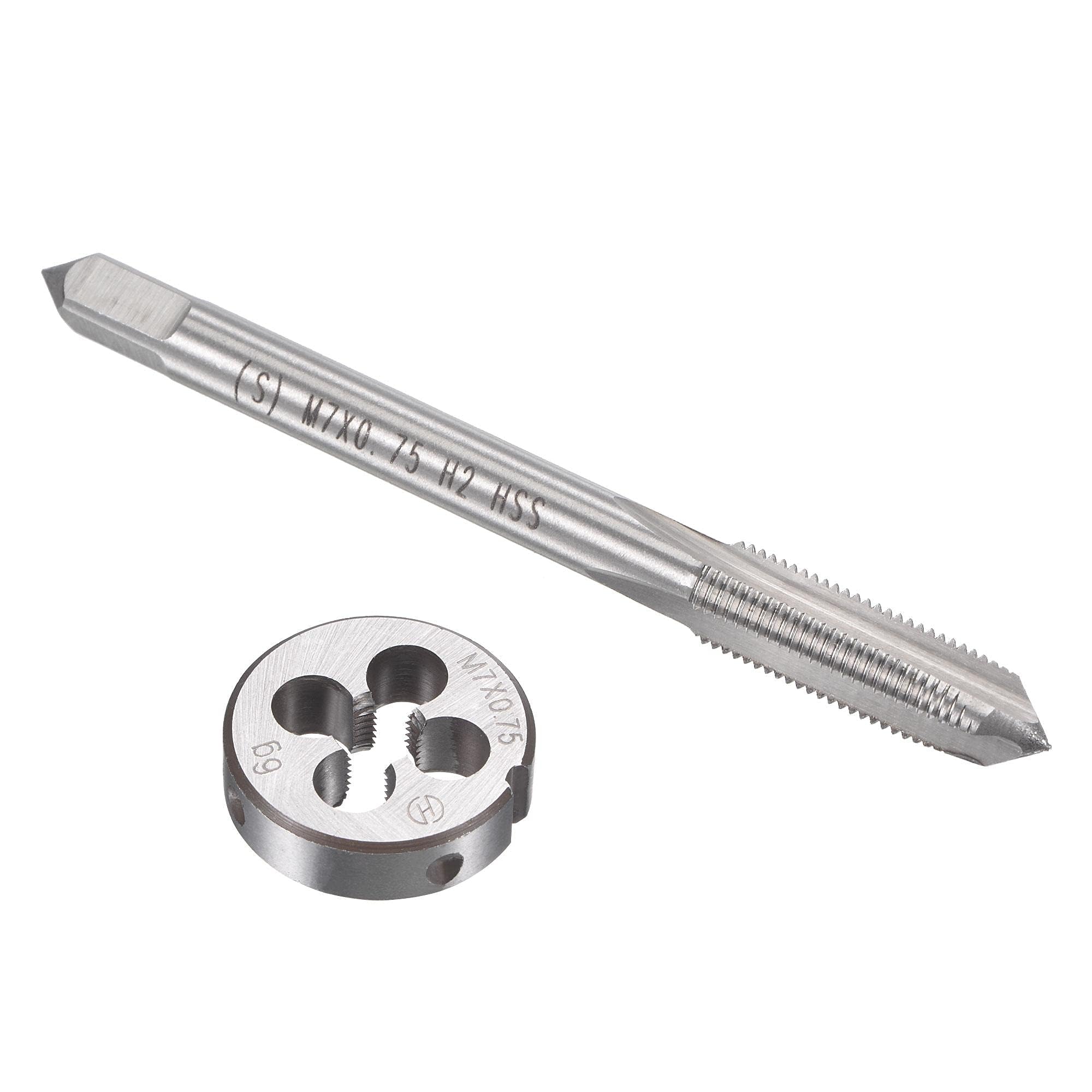 TOP-VIGOR M7 x 0.75mm Metric Tap and Die Set, Machine Thread Screw Tap with Round Threading Die, Tap & Die Kit for Nut Screw Bolt Thread Repair