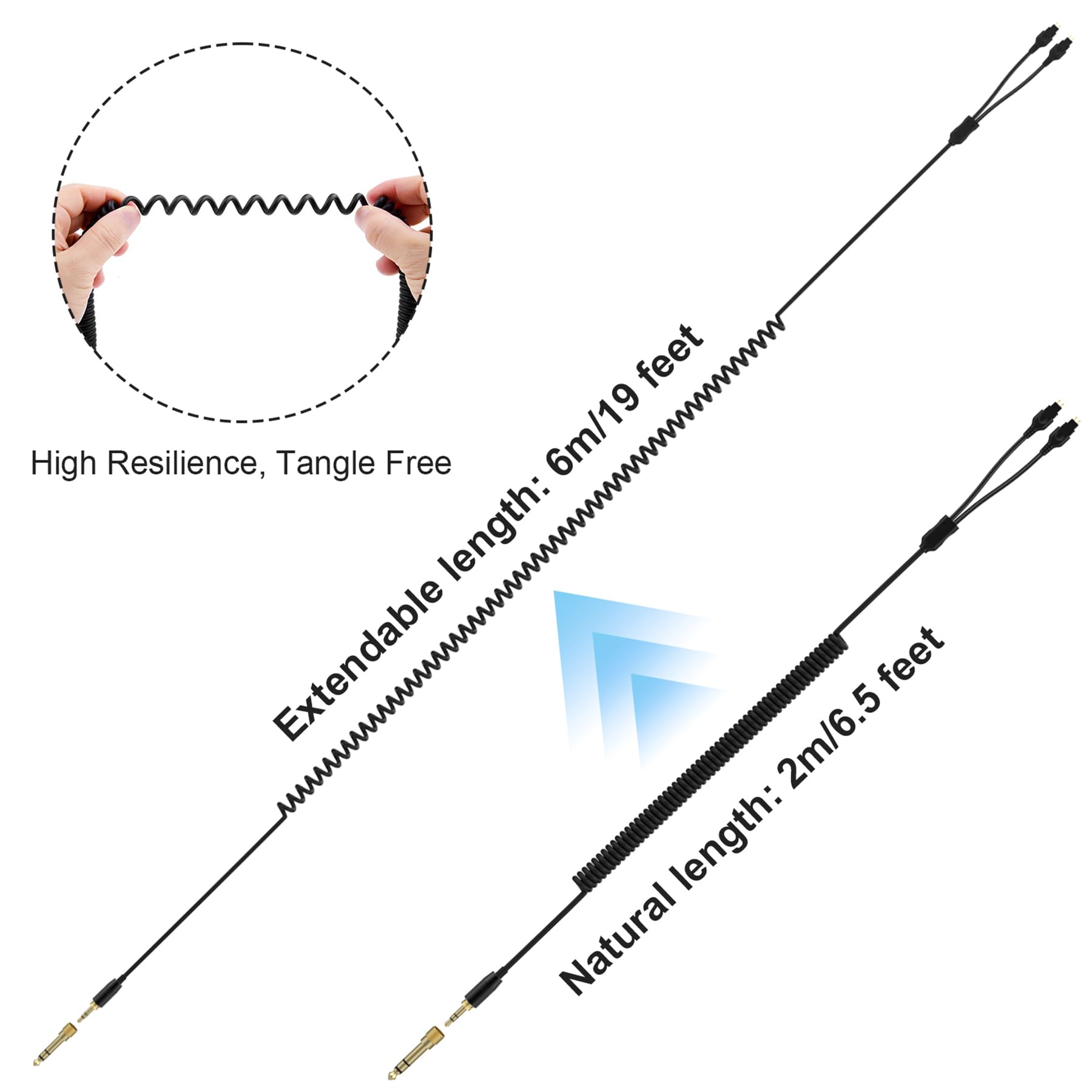 Wymienny spiralny kabel audio HD600 do Sennheiser HD650 HD580 HD660S HD6XX HD565 HD545 HD535, wtyczka 3,5 mm i adapter 6,35 mm 0,635 mm długości