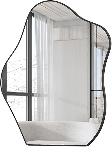 Espejo rústico de 24 x 36 pulgadas, espejo de pared de granja, espejos con marco de madera y metal para baño, espejo rectangular grande para sala de