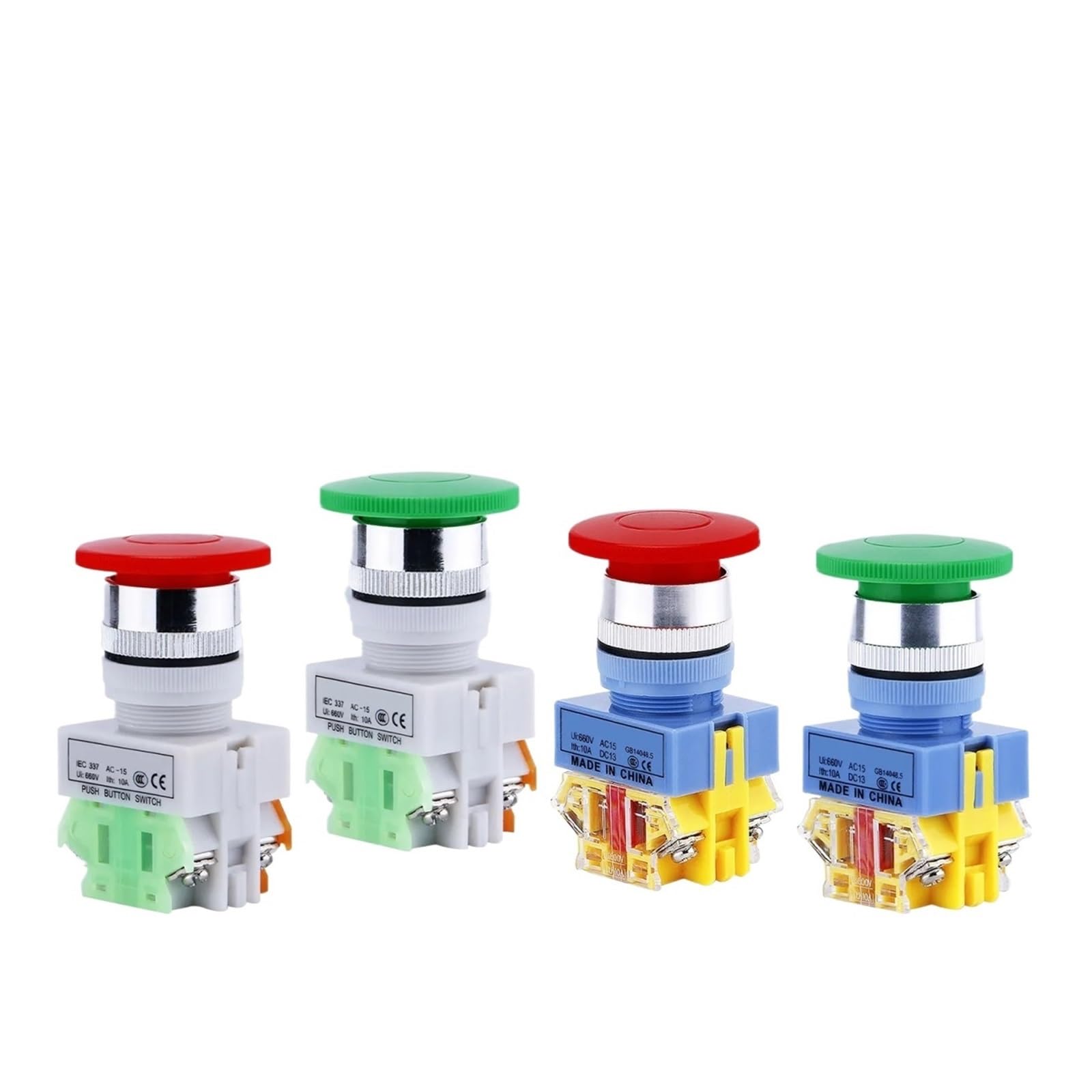 KUKEUC77Q 10Pcs 22mm Mushroom Emergency Stop Push Button Switch AC 660V 10A emergency stop button self-locking/Momentary 1NO1NC(PURPLE)