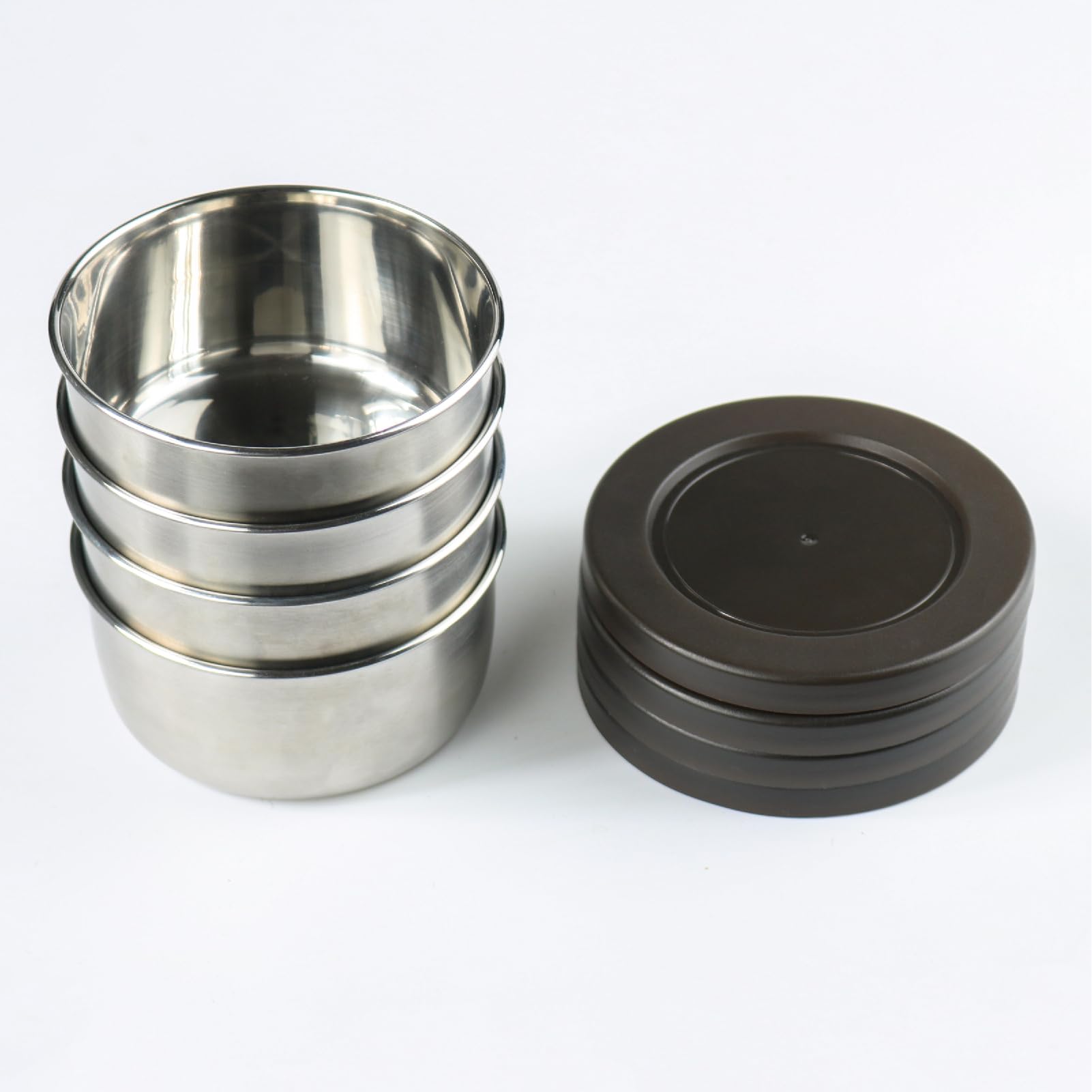 HillSpring Juego de 4 cuencos de acero inoxidable con tapa de 265 ml irrompibles con tapas de plástico sin BPA para preparar comida, cocinar, aperitivos y sobras