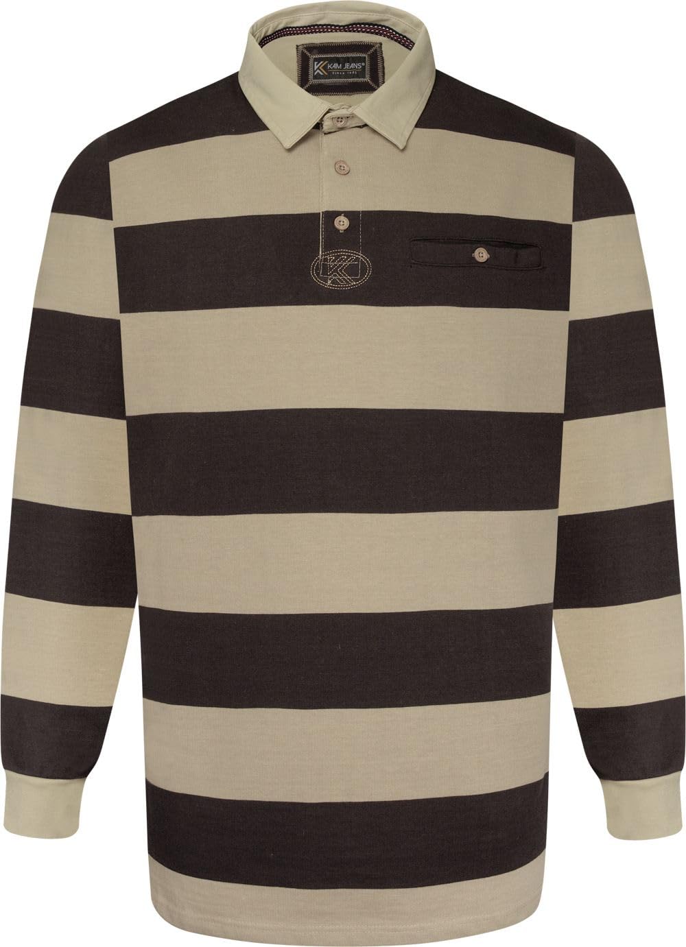Kam Men's Yellow Jeanswear Long Sleeve Stripe Rugby Polo Shirt - 6XL