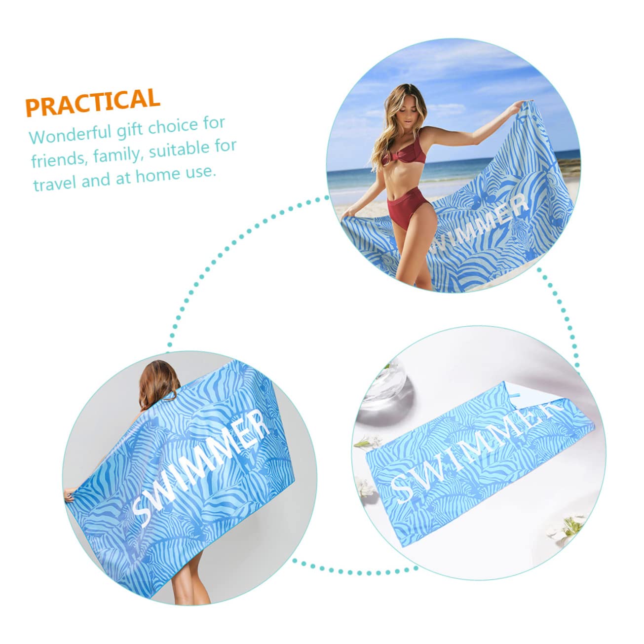 PRETYZOOM 3 Pz telo mare asciugamano portatile asciugamano palestra da bagno per bambini da viaggio in microfibra arazzo telo da piscina resistente all'usura Blue