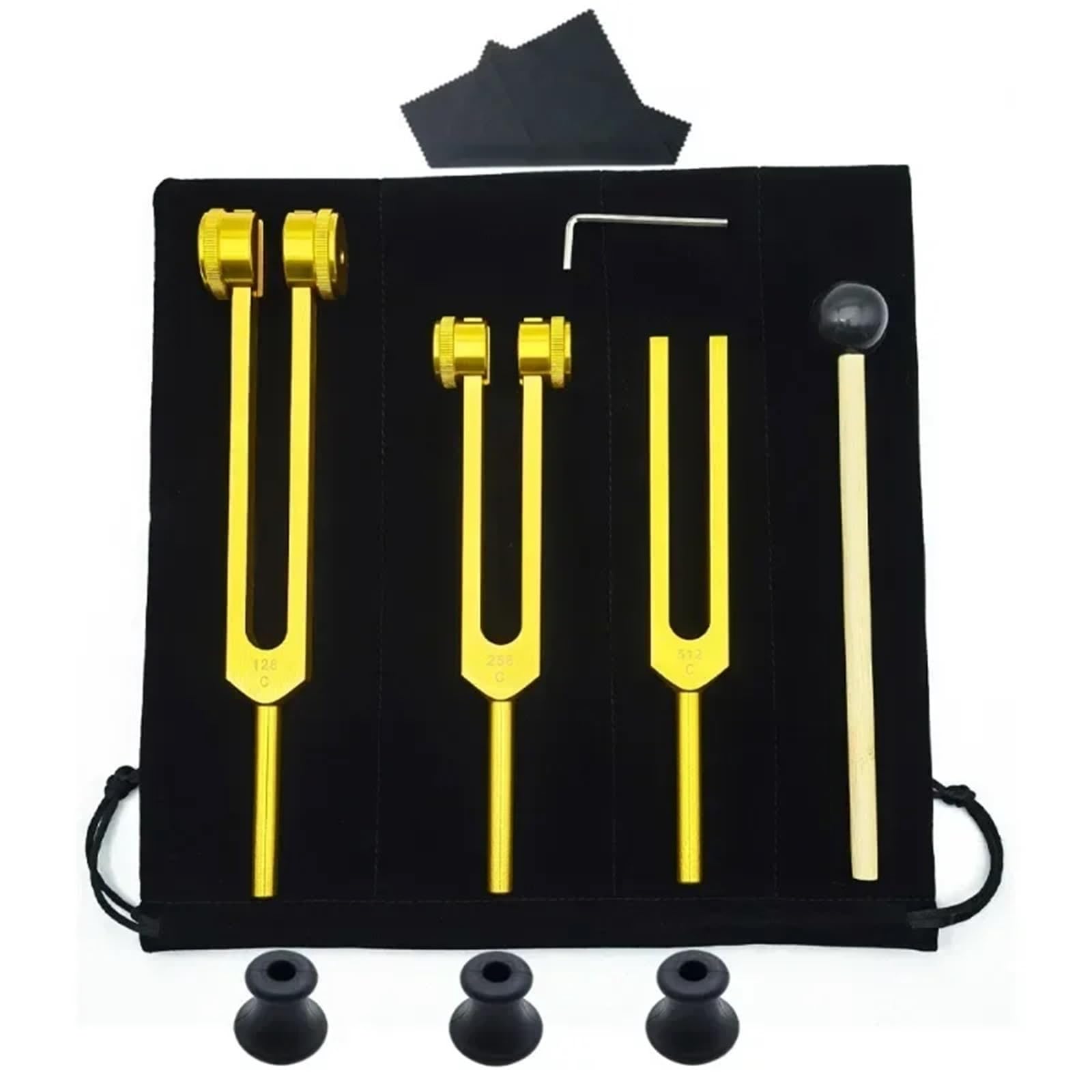 3PCS Diapason Set 128 256 512 Hz Yoga Diapason Meditazione Gruppo di Alluminio Lenitivo Rilassante Percussioni Musicali per Yoga(Golden)