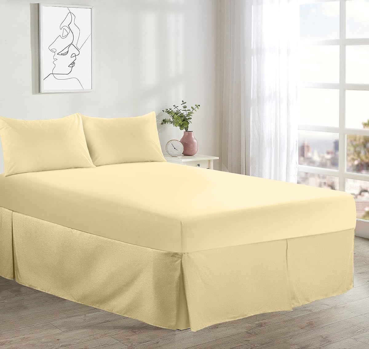 Premium Egyptian Cotton Valance Sheet, 200 Thread Count, Pleated, 12" Box, 11 Colours, Single/Double/King/Super King, Machine Washable (Latte, Single)