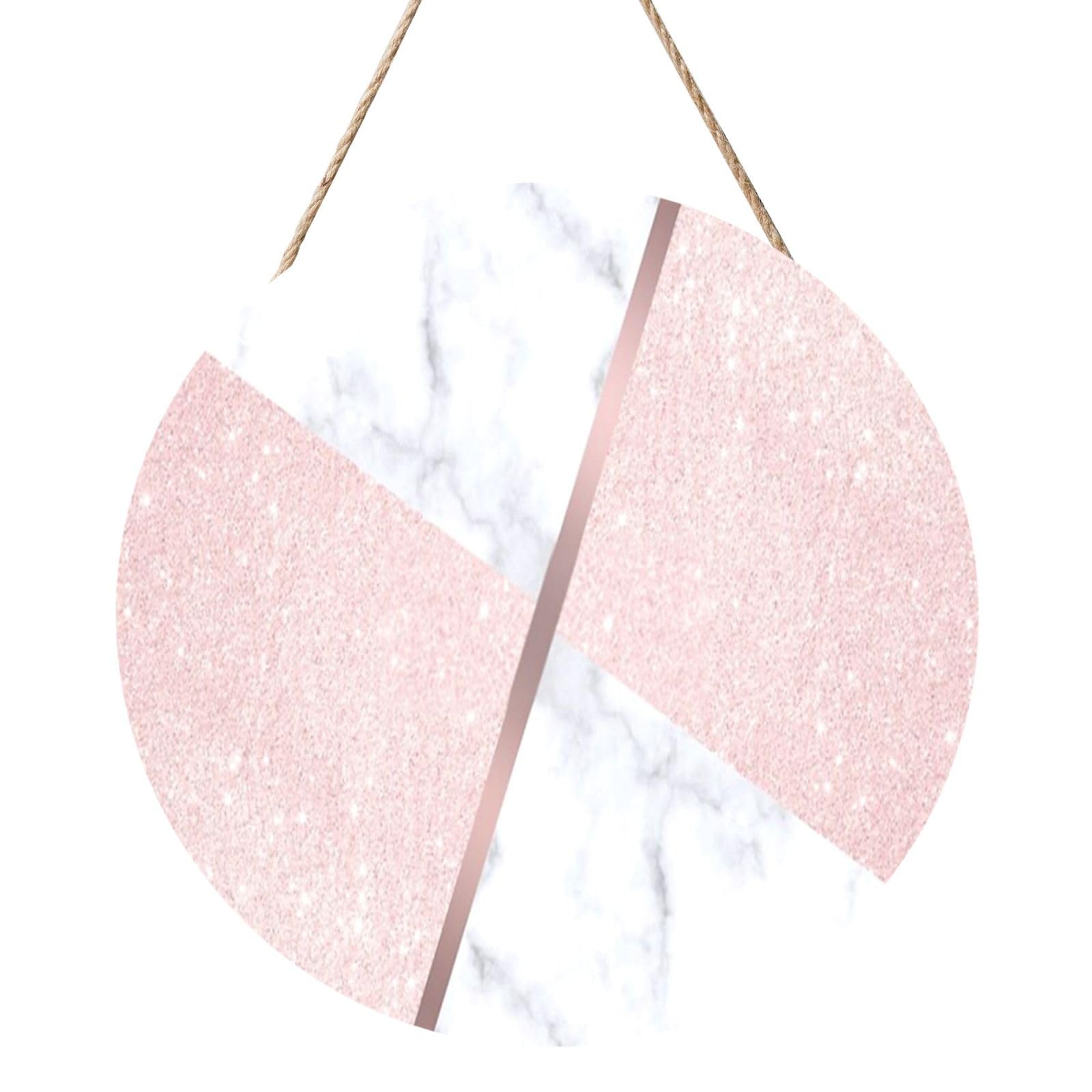 InOmak Elegant Girly Rose Gold Glitter & White Marble, Round Wood Panel Painting 12 in, Wall Hanging Painting For Home