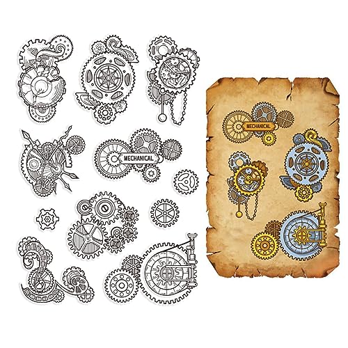 CRASPIRE Sello de Goma Transparente con Engranajes Mecánicos, Sello de Silicona Transparente Vintage Steampunk para Hacer Tarjetas de Diario, Álbumes de Recortes, Decoración de Cuadernos