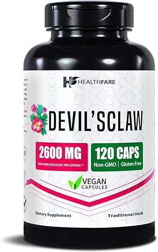 Healthfare Devils Claw Root | Suplemento de hierbas de 2600 mg | 120 cápsulas veganas | Extracto de raíz concentrado para apoyo articular | Sin OMG,