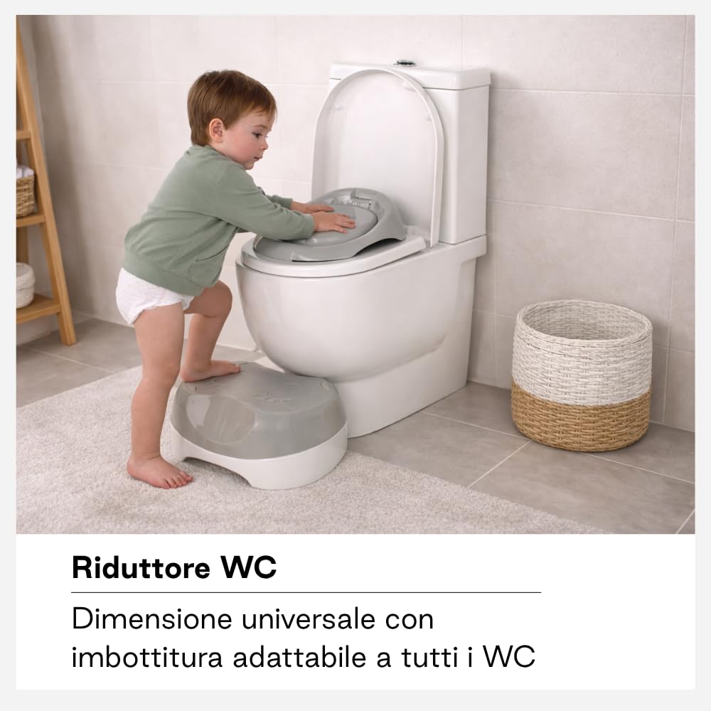 Jané Vasino Bambino 3 in 1, Vasino + Riduttore WC + Sgabello, Antiscivolo, Seduta Imbottita, da 18 Mesi fino a 50 kg