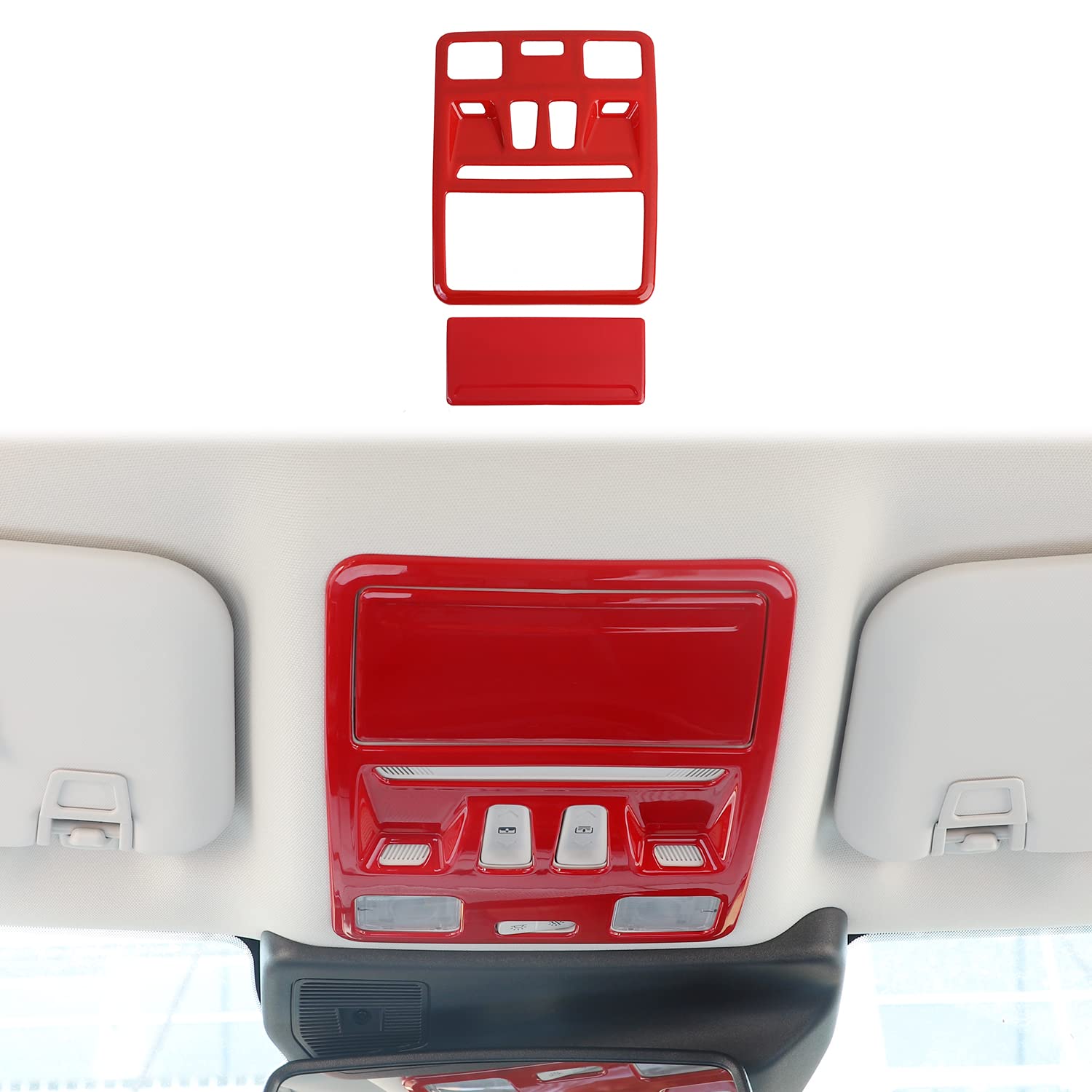 PDKLIN for Bronco Sport Overhead Console Panel Trim Cover Red Compatible with Ford Bronco Sport 2021 2022 2023 Red Interior Accessories 2pcs