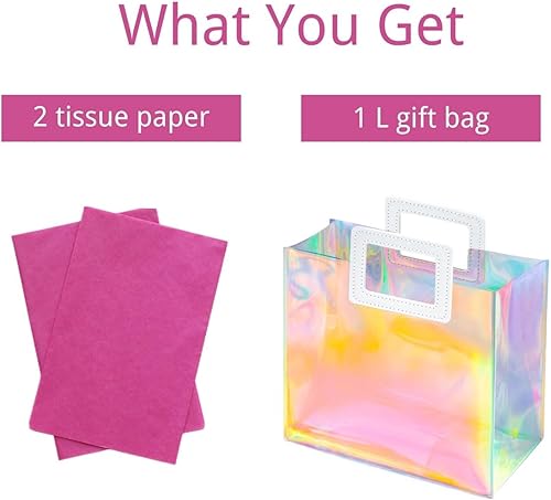 Miniatura 19 de Bolsa de regalo holográfica con papel de seda, reutilizable, bolsa de regalo de cumpleaños para mujeres y niñas, iridiscente, despedida de soltera