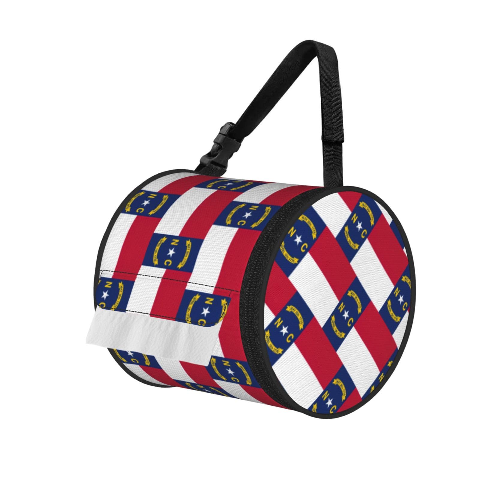 North Carolina State Flag Print Round Tissue Dispenser Bag With Carry Strap, Portable Roll Holder For Car Travel Home