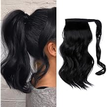 CJL HAIR 14" Short Ponytail Hair Extension Wrap Around Pony Tail Clip in Curly Wavy Synthetic Fake Hairpiece for Women Jet Black
