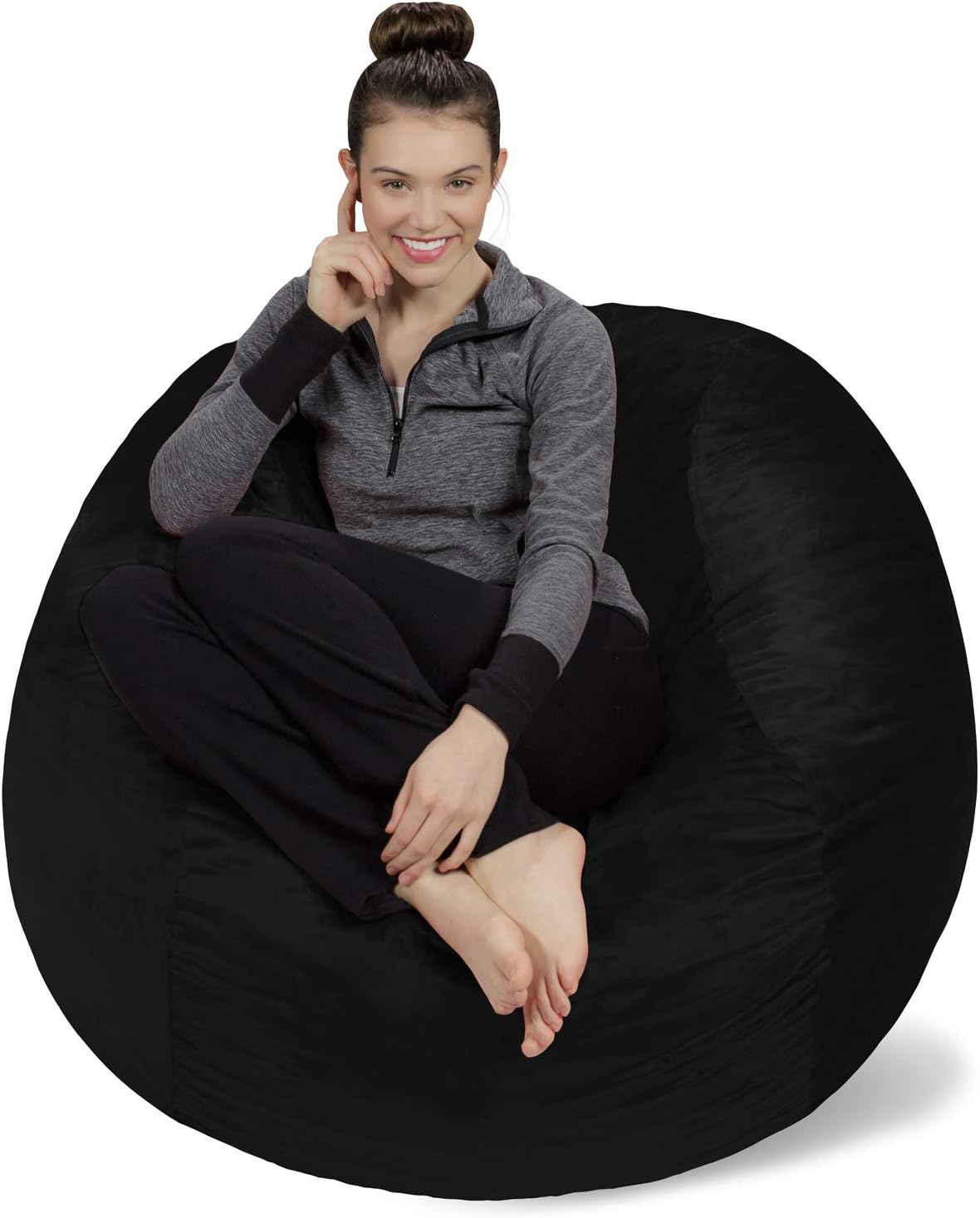 Sofa Sack Bean Bag Chair Cover Only, for Adults and Kids, Without Filling Comfy Fluffy Round or Oval Beanbag Chair Cover Replacement, Lazy Sofa Cover for Reading Chair or Floor Chair, 4-Feet, Black 4 ft Sack Black - Cover Only