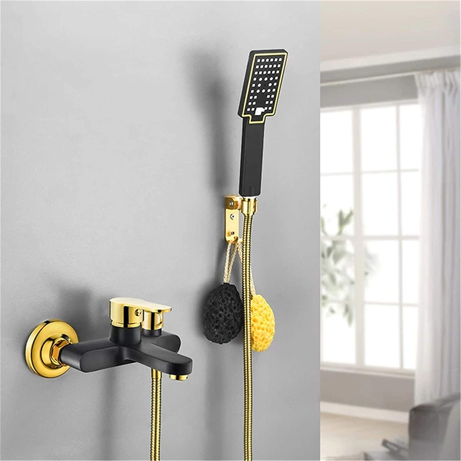 Ensemble de douche de baignoire blanc doré mitigeur chaud froid CHEWYNP