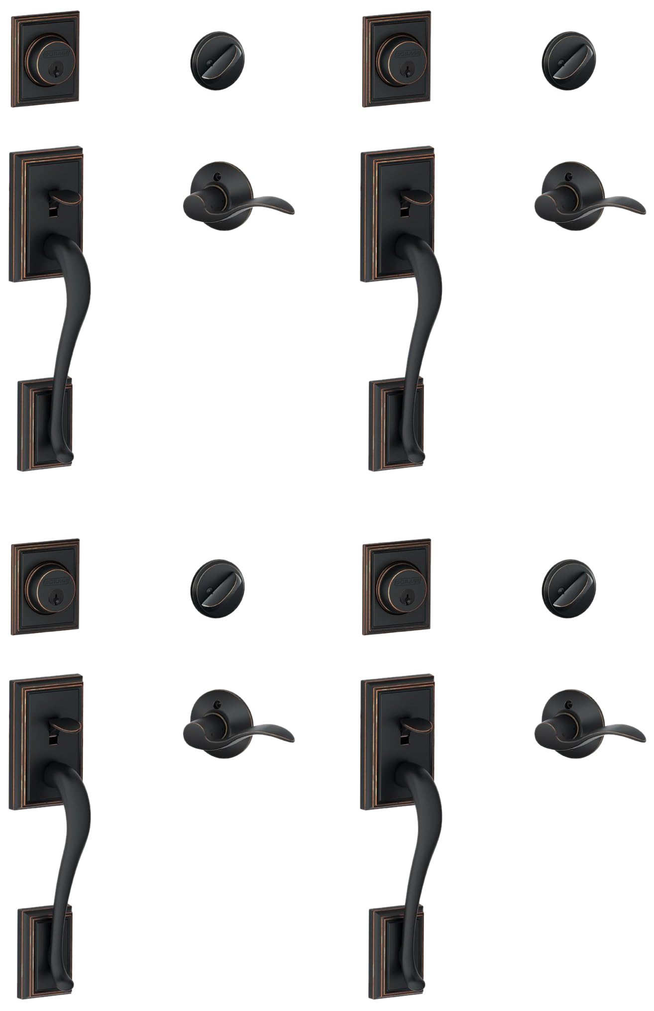 SCHLAGE Addison Single Cylinder Handleset and Left Hand Accent Lever, Aged Bronze (F60 ADD 716 Acc LH) (Pack of 4)