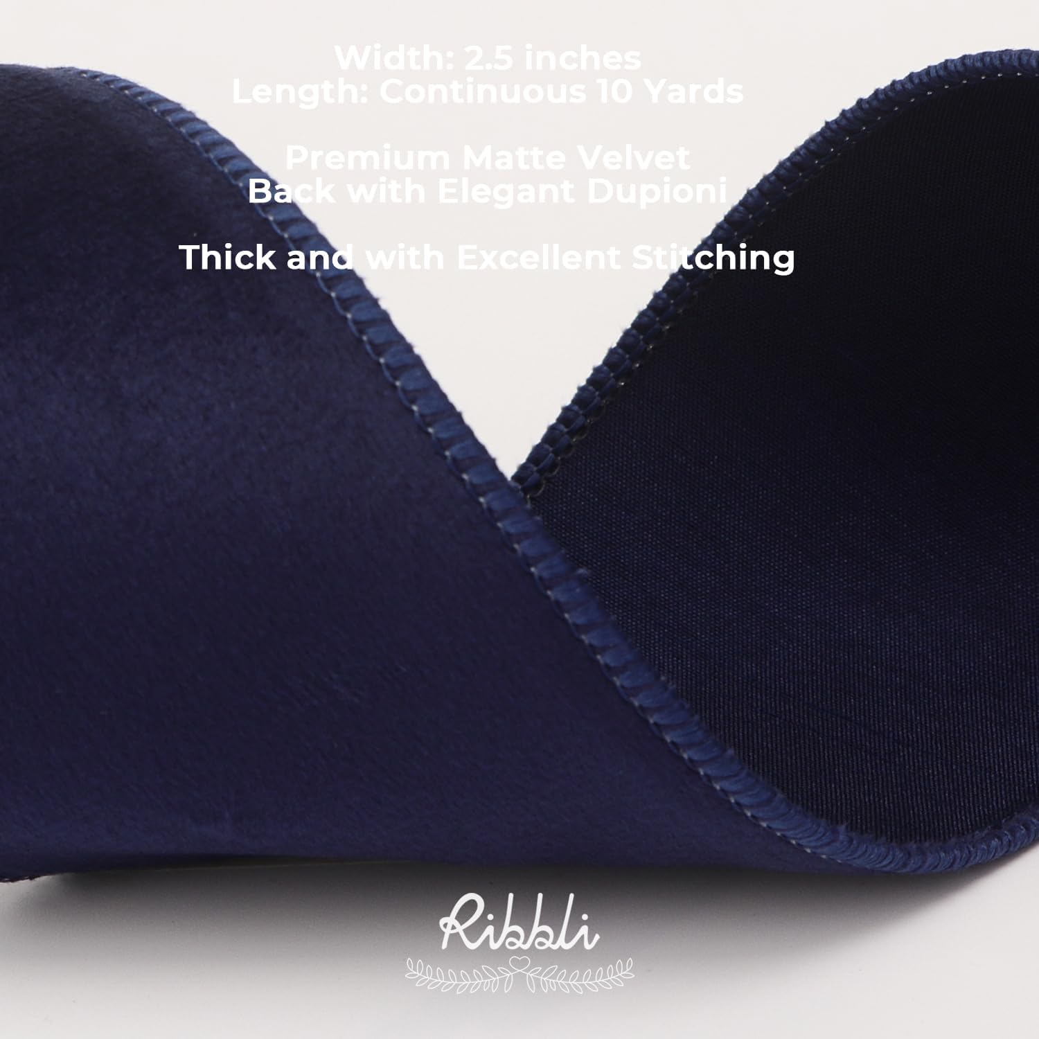 Ribbli Navy Velvet Wired Ribbon with Dupioni 2.5 Inch Christmas Ribbon for Gift Wrapping Christmas Tree Decoration Crafts Wreaths Supplies-Continuous 10 Yards