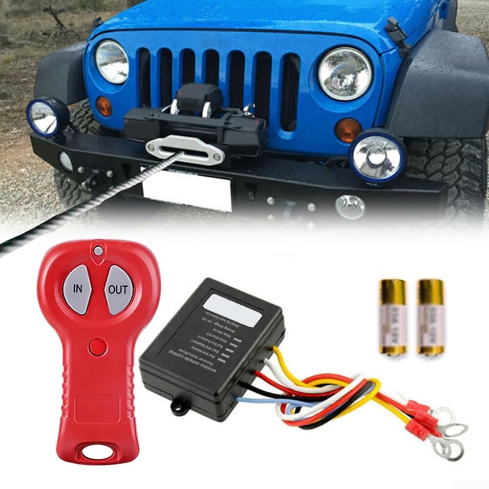 Kit di telecomando wireless per verricelli magnetici su veicoli 4x4, ATV, SUV, rimorchi e ascensori, 12 V 24 V, portata 15 m, interruttore on/off e indicatore LED (doppio) nero