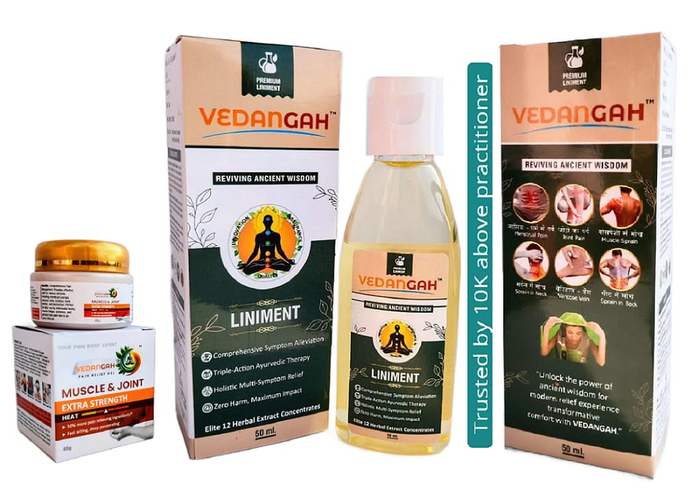 (Vedangah) Pain Reliever|Pain Balm|Feet Pain|Back Pain|Knee Pain|Herbal Joint PainMuscle Pain Body Pain|Leg Pain Cramp Relief | Red 40Gm and 50 ml - Combo Pack