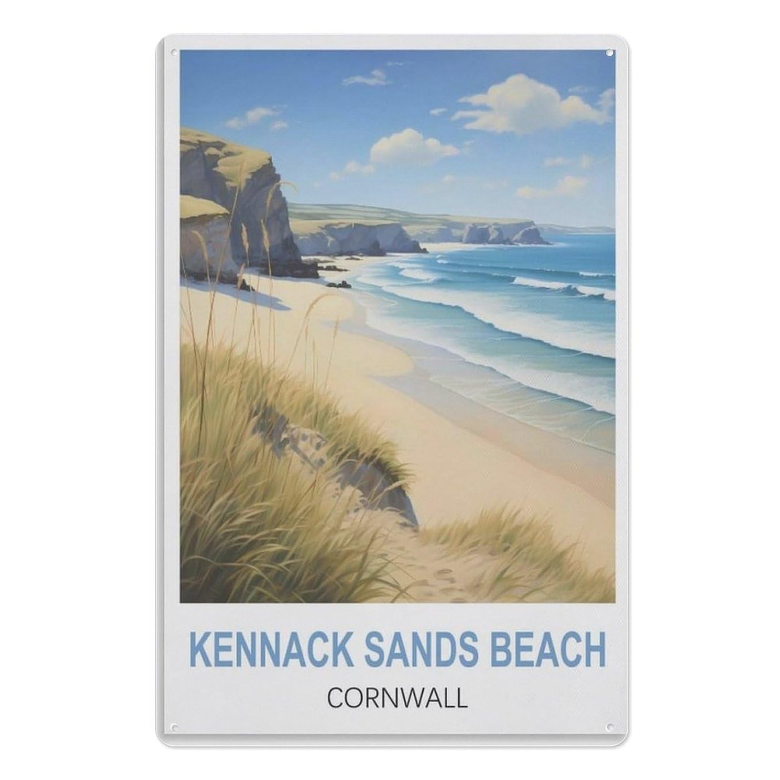 Metal Tin Sign Vintage Wall Plaque Poster, Bar Signs for Home Bar Kitchen Diner Bar Pub, Kennack Sands Beach Cornwall 20 * 30cm
