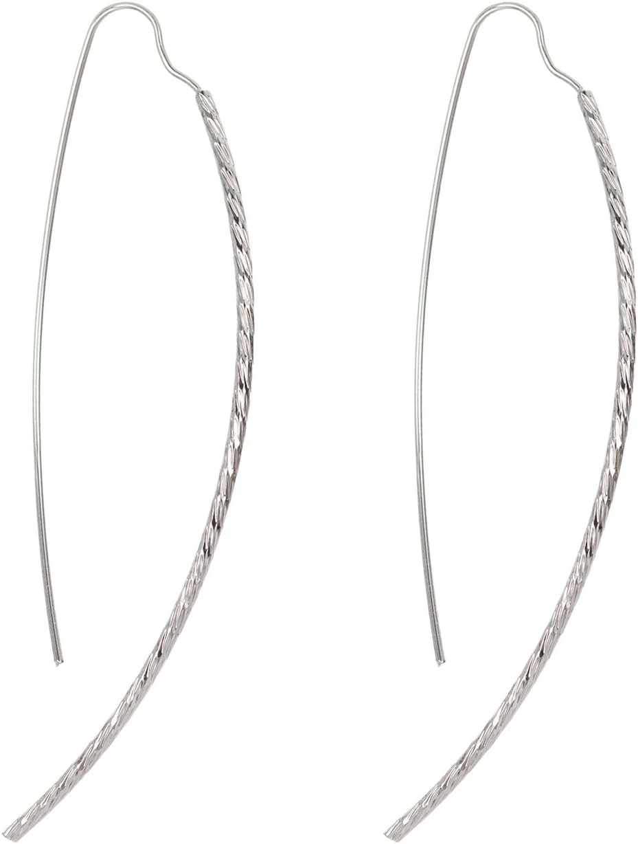 Silver Arc Earrings Textured Earrings Long Hook Drop Earring Delicate Hoop Earrings,3"