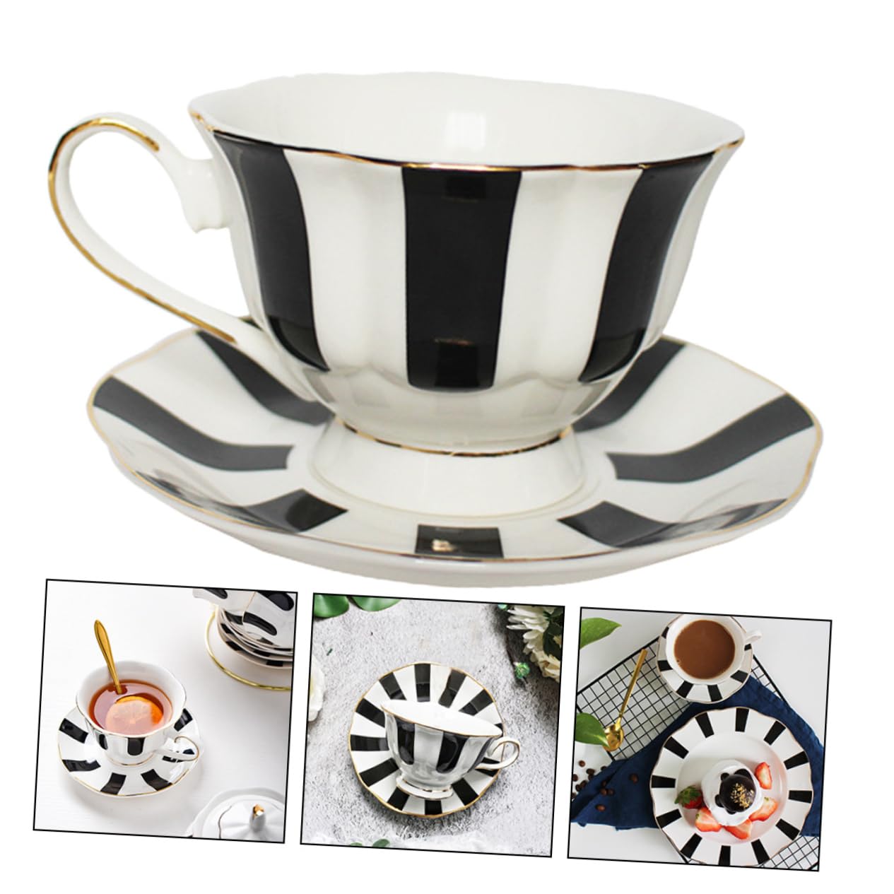 SOLUSTRE Tasse à Café Style Européen Délicat Mug Ceramique A Peindre Noir Ensemble Soucoupe en Céramique Confortable à Saisir pour Cappuccino et Latte