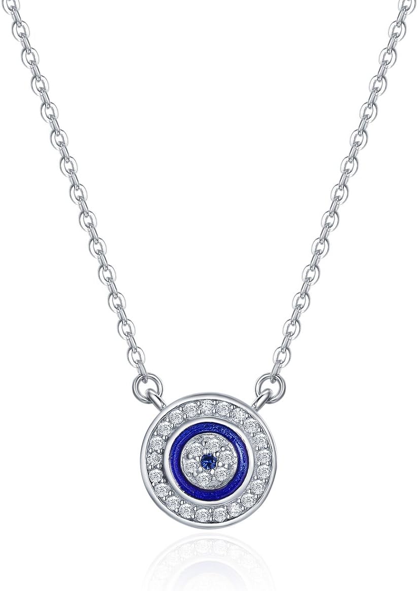 BISAER 925 Sterling Silver Blue Evil Eye Bracelet with Cubic Zirconia Hamsa Adjustable Chain Bracelets for Women