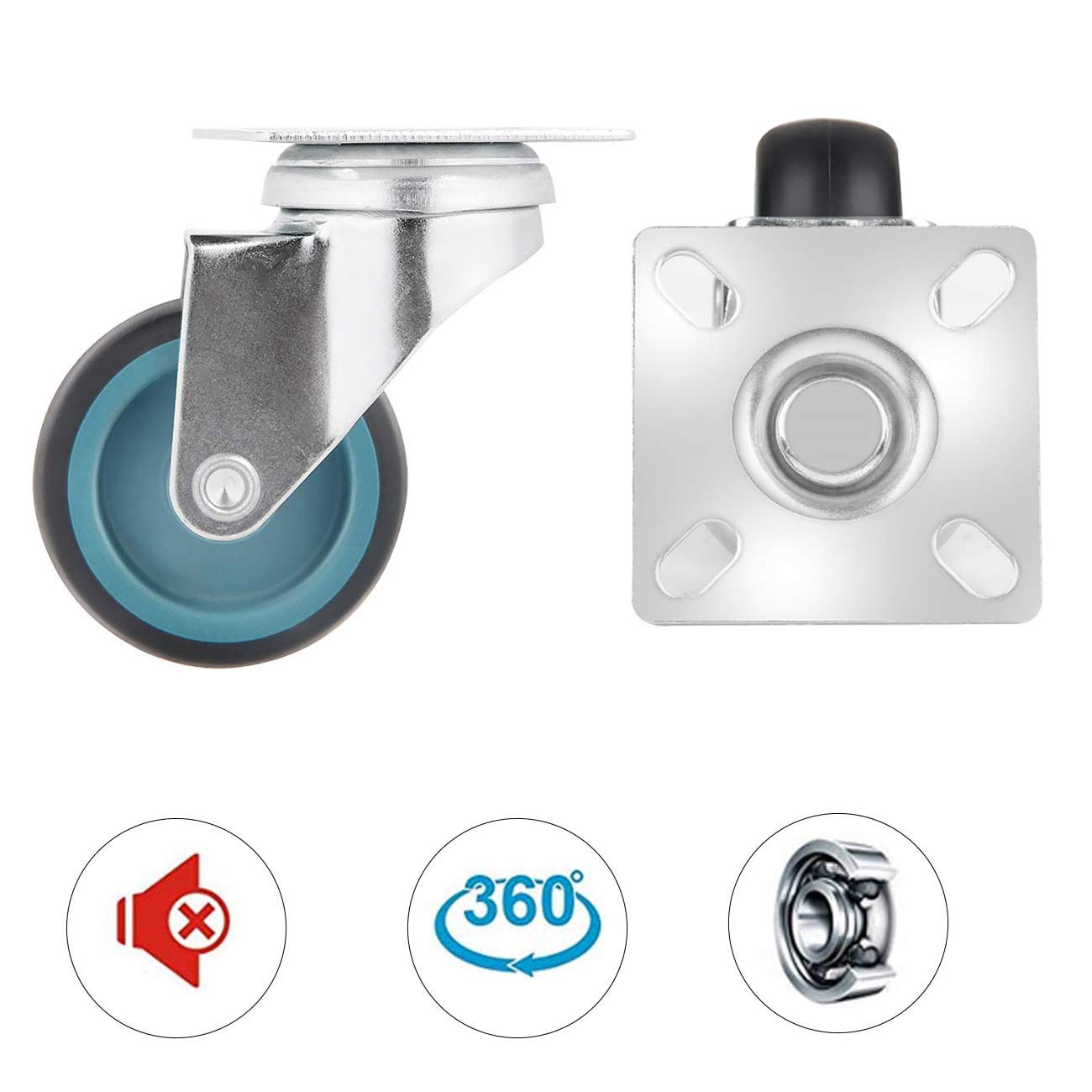 Lot de 12 Roulettes pour Meubles, 50mm Roulettes Pivotantes Roulette de Transport, Roulette Charges Lourdes Roue Pivotante à 360°, 50 kg par Roue