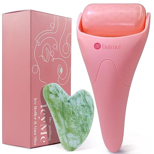 BAIMEI Cryotherapy Ice Roller and Gua Sha Facial Tools Reduces Puffiness Migraine Pain Relief, Skin Care Tools for Face Massager Self Care Gift for Men Women - Flamingo Pink