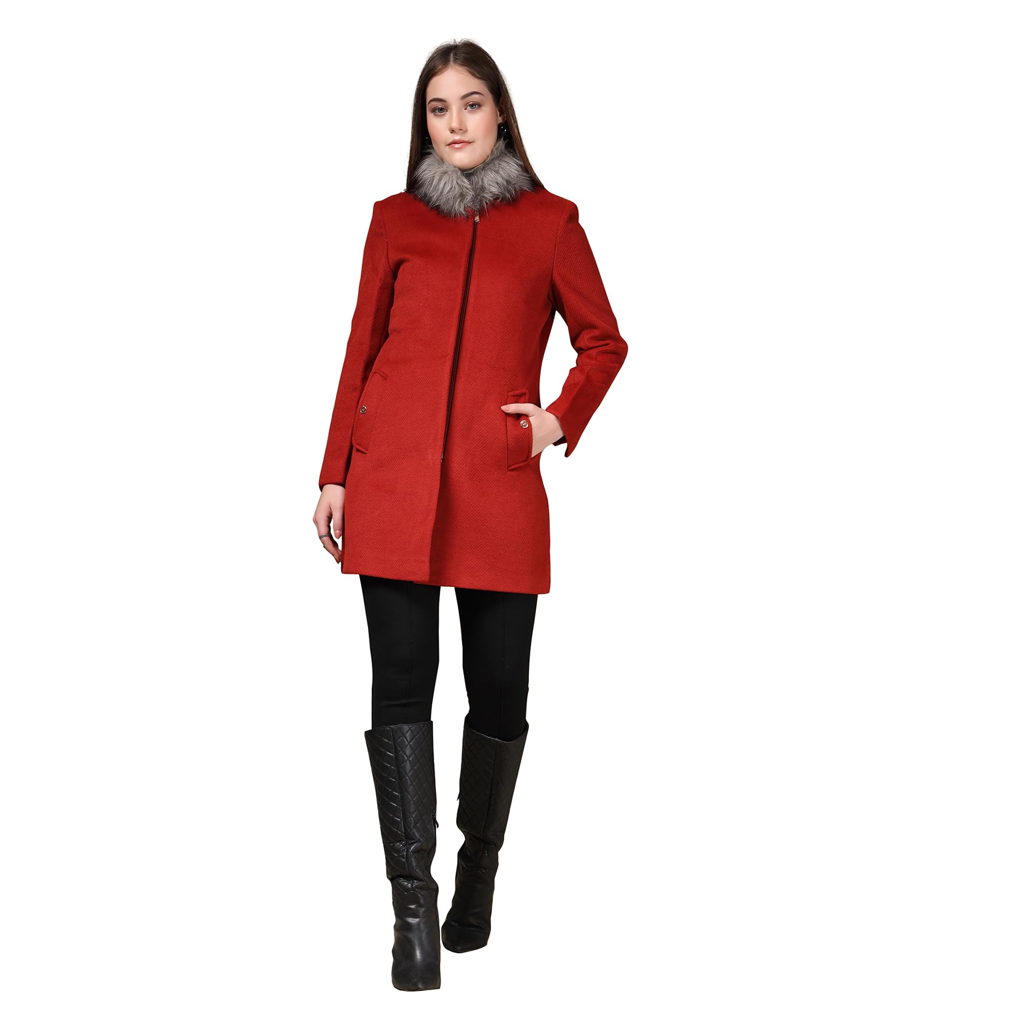 thirty threads Long Sleeved Longline Coats Red-picture-37