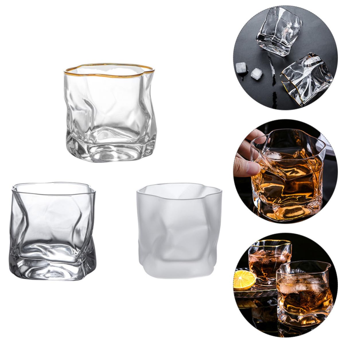 Zerodeko Vasos de Whisky de Vidrio Creativos y Resistentes, Set de 3 Piezas Reutilizables, Estables y Perfectos para Fiestas y Restaurantes