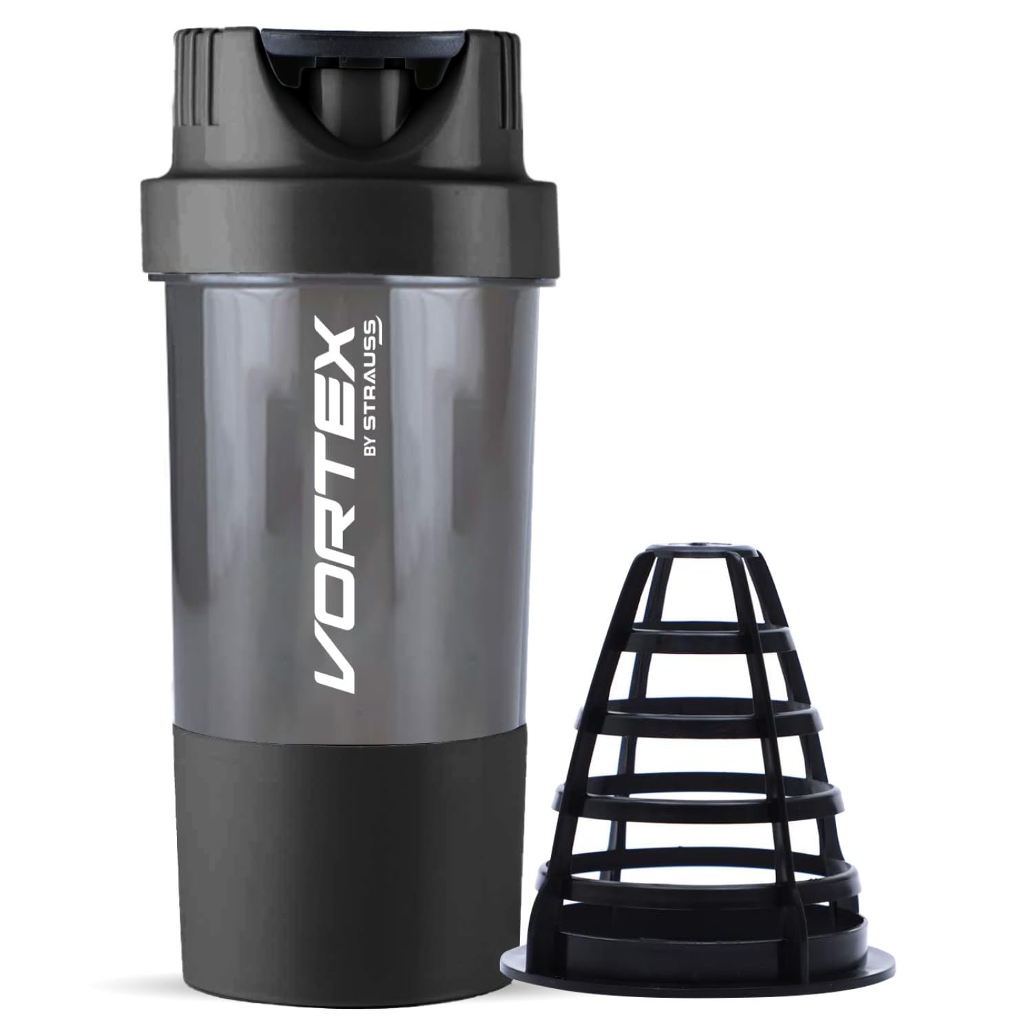 STRAUSS Vortex Shaker Bottle with Two Storage Compartments | 100% BPA- Free Sipper Bottle | Leakproof Shaker For Protein Shake | Ideal Pre Workout and BCAAs| For Both Men and Women | 500ml, (Black) (B0C23Q3LJX) Amazon Price History, Amazon Price Tracker