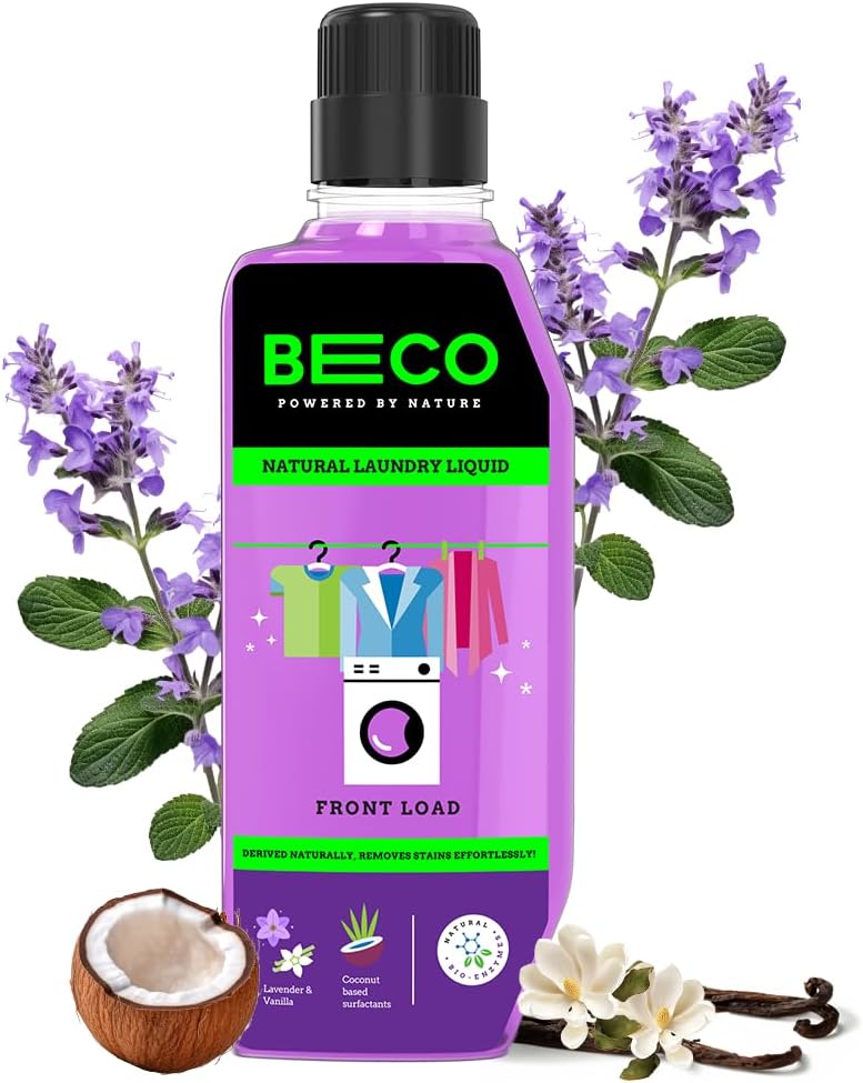 Natural Liquid Detergent Front Load - 960ML Bottle | Tough Stain Removal | Lavender & Vanilla Freshness | Retains Brightness & Shine | Chemical Free | Washing Machine Front Load Liquid