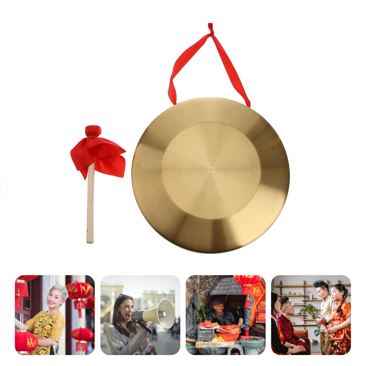Gong Chino de Percusión Tradicional Gong de Mano Martillo Instrumento de Percusión para Opera y Practica Varios estilos