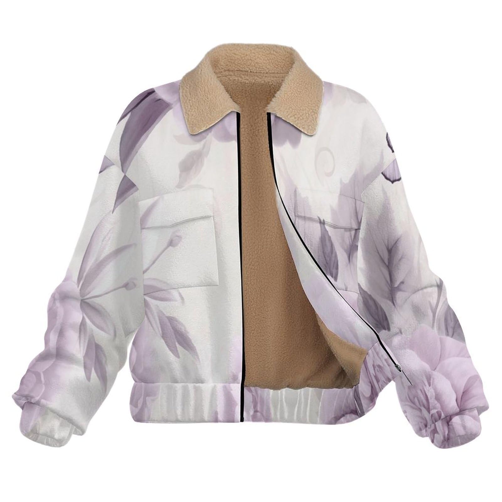 Giacca in Pile da Donna Teddy Fodera Peluche Sherpa con Cerniera, Stampa Rose Peonie, Giacca Elegante floreale Caldo Fleece Maniche Lunghe, Giacche Inverno con Tascabile