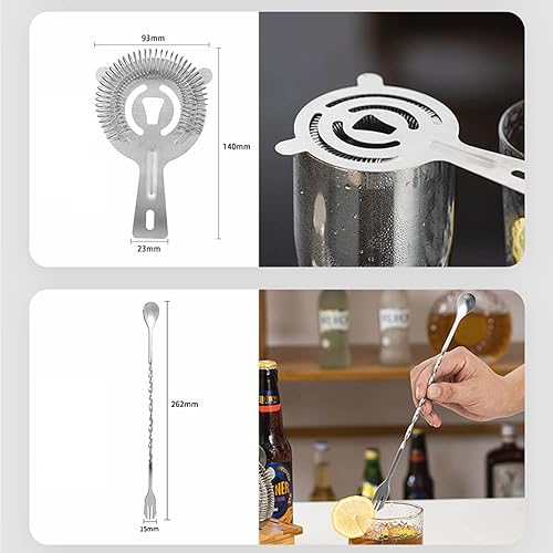 Miniatura 6 de Juego de coctelera de 10 piezas, kit de barman de acero inoxidable con bandeja de bambú, juego de bar, kit de camarero para el hogar, kit de barman