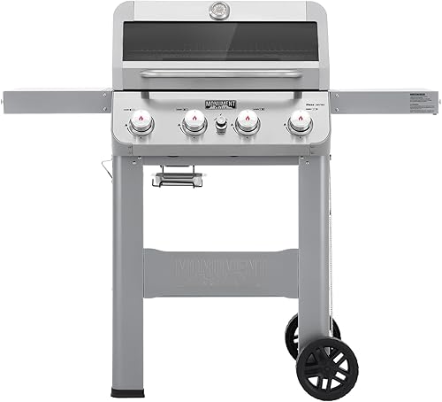 Monument Grills Mesa400MF Mesa400MF - Parrilla de gas propano líquido de 4 quemadores, parrilla de acero inoxidable plateado para patio al aire