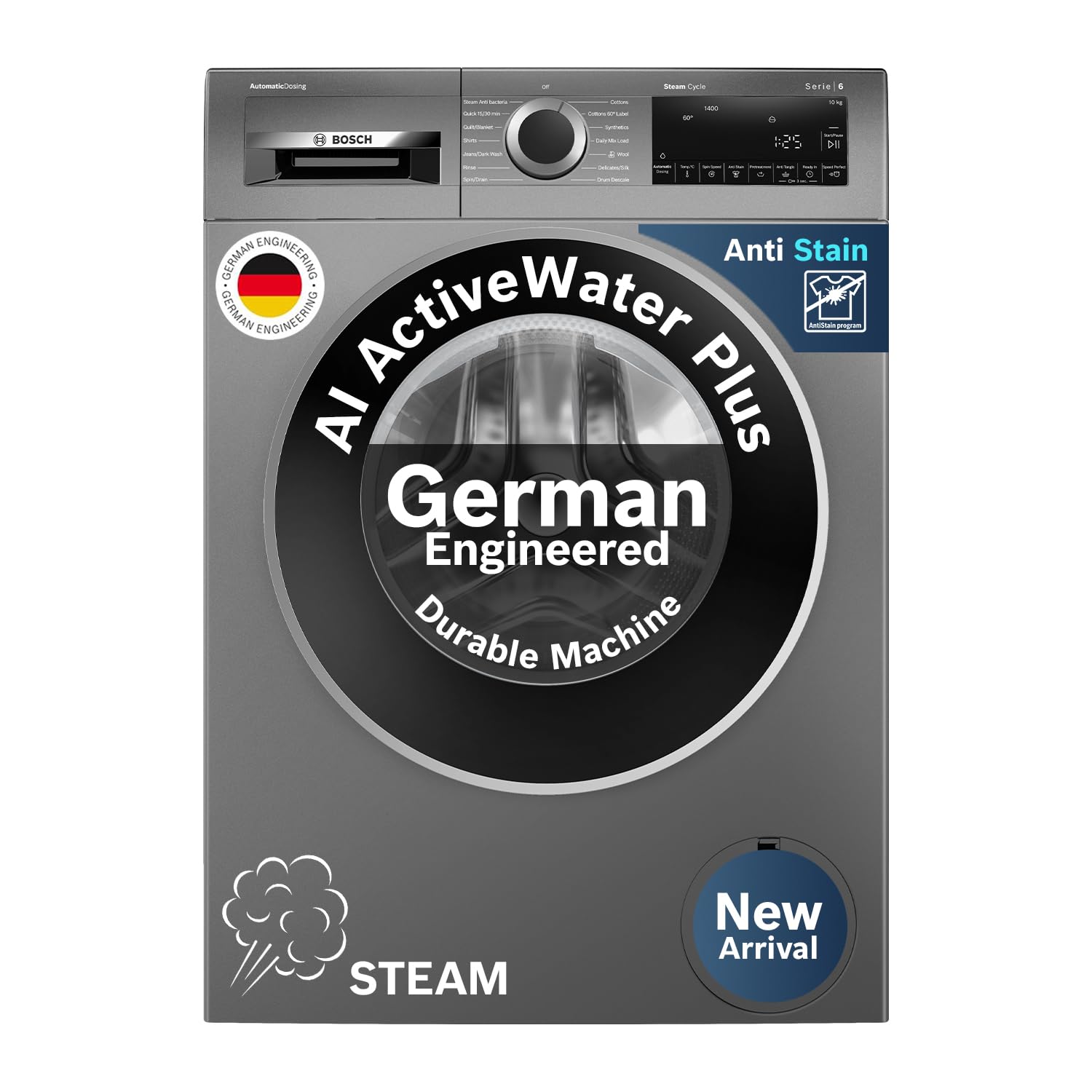 Bosch 10 kg 5 Star Front Load Fully Automatic Washing Machine, AI ActiveWater, Automated Dosing of Detergent, Inbuilt heater,14 Wash Programs,60L Large Drum,Cast Iron Grey, WGA254IRIN (2026 model)-image-41
