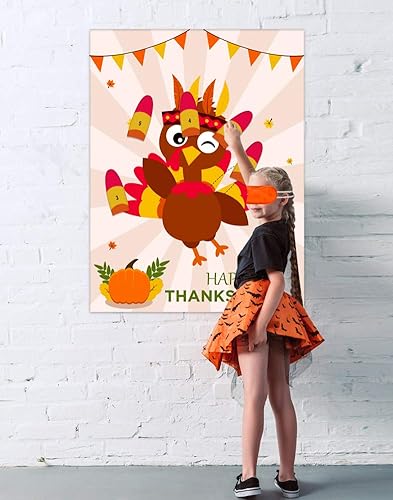Miniatura 6 de Juegos de fiesta de Acción de Gracias para niños, 26.5 x 20 pulgadas, Pin The Tail on the Turkey Game Juego de Acción de Gracias para la escuela,