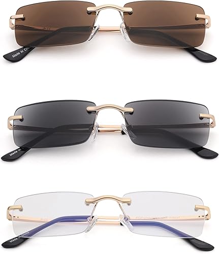 Miniatura 3 de JM Paquete de 3 lentes de sol de lectura sin montura con bisagra de resorte, para hombres y mujeres