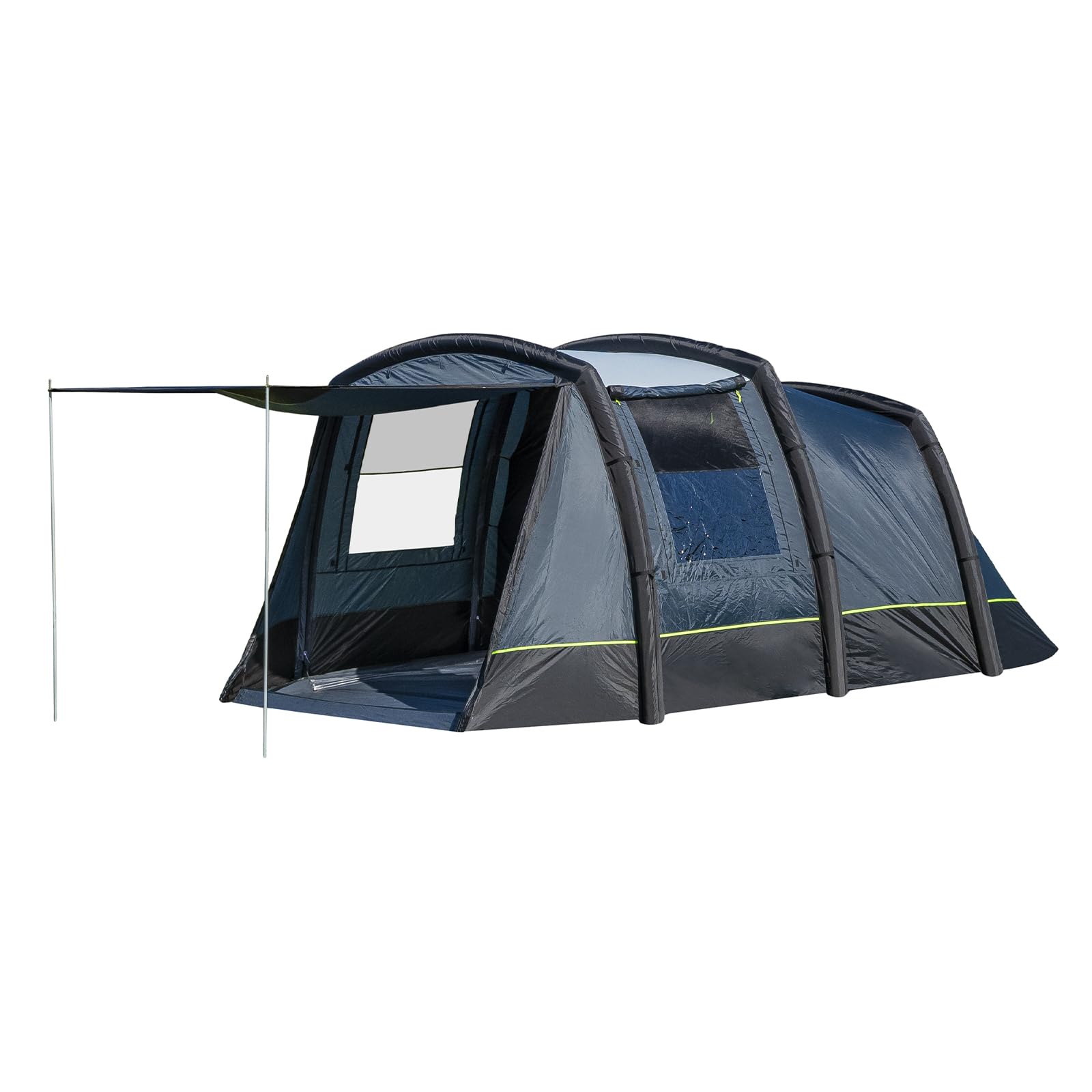 Campout Aufblasbares Tunnelzelt 455 x 270 cm – 4-Personen-Familienzelt mit 2 Schlafbereichen – Inklusive Pumpe und Bodenplane – Schwarz