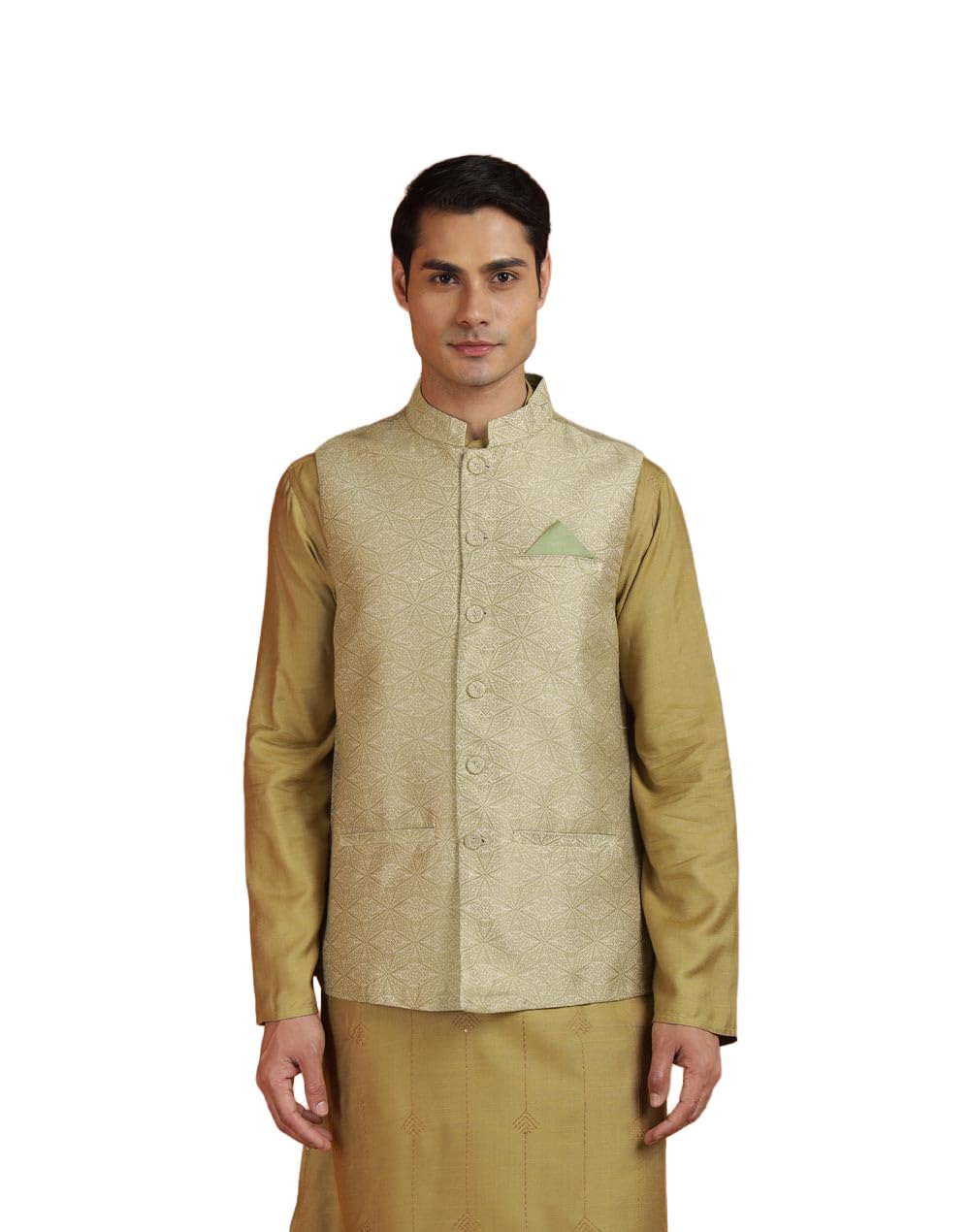fabindia Green Viscose Silk Nehru Jacket-picture-37