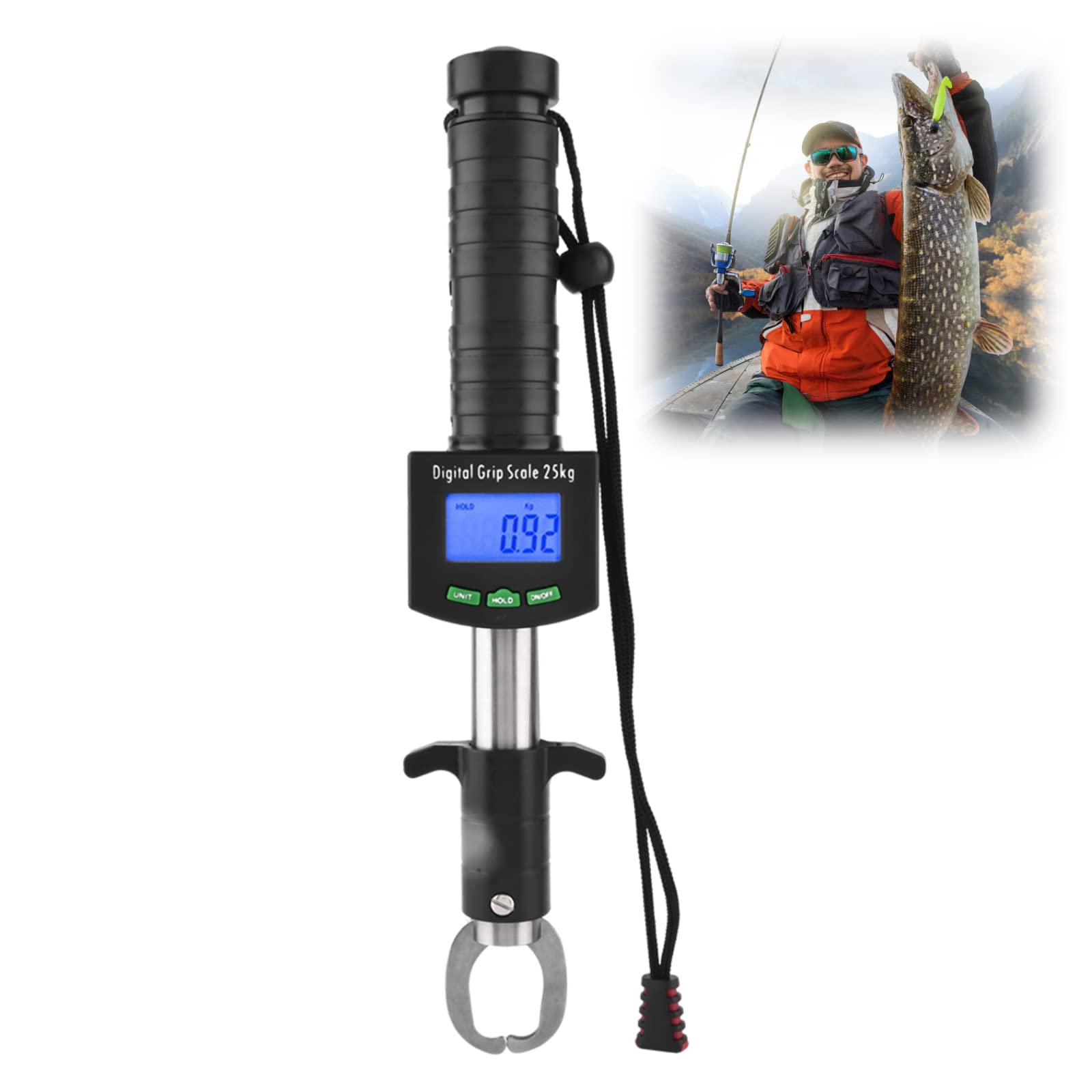 Pese 25 kg / 55 LB Digital Fish Gripper, 3 en 1 Portable Fishing Tool Kit Lip Grabber Grip Grabber con escala de peso y 1M de cinta