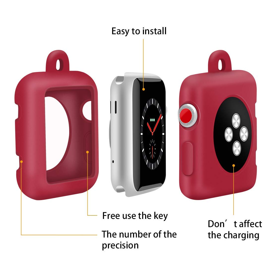 con Cuero Genuino Collar Colgante Correa Reemplazo Funda Protectora de Silicona Funda Compatible para Apple Watch Series 5 4 3 2 1 38mm 42mm Accesorios para Banda para el Cuello(Rojo,44mm)
