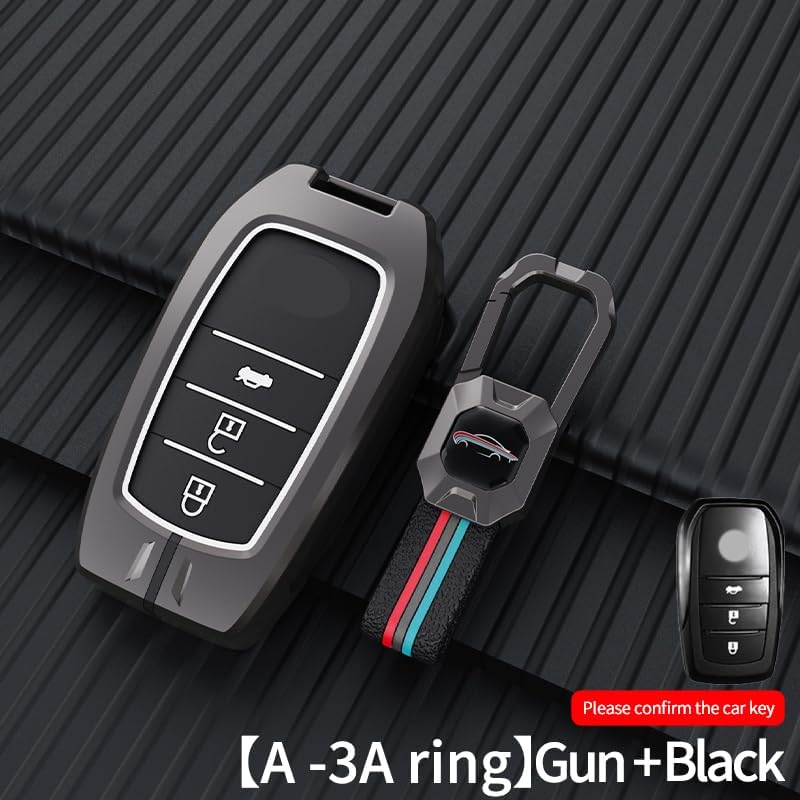 Image of BKN Luxury Metal Soft Car Key Cover Shell with Keychain & Full Protection Compatible with Toyota Fortuner | Fortuner Legender | Innova Hycross | Invicto 3 Button Smart Key