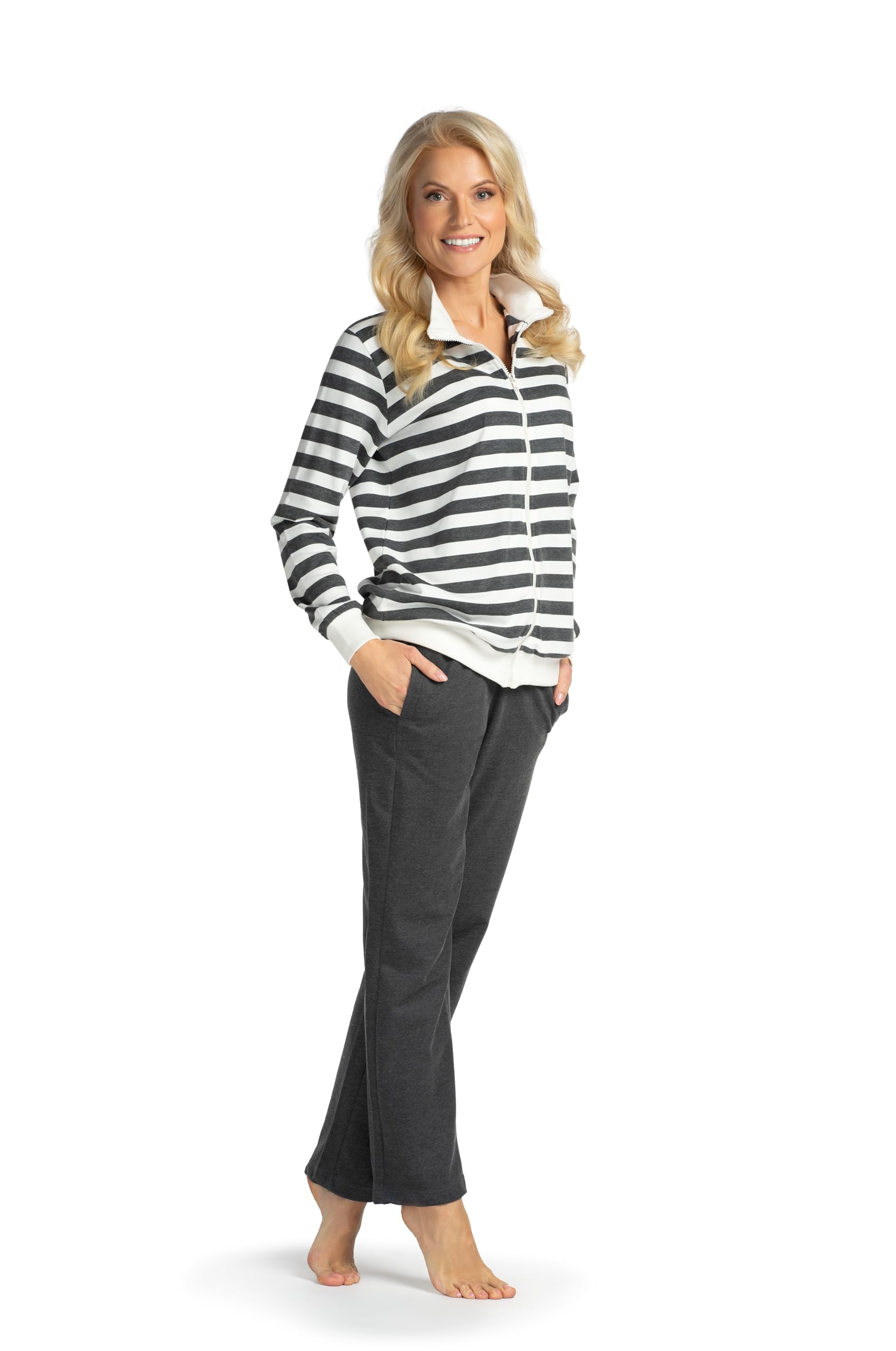 Consult-Tex Damen Pyjama Freizeitanzug Hausanzug Homewear Suit Jogginganzug Pyjama Baumwolle Reißverschluß DW770